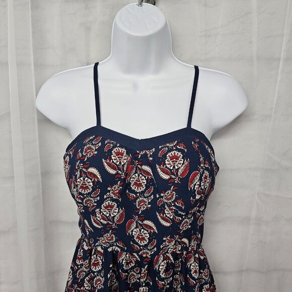 Blue Red Sleeveless Floral Maxi Dress Boho Festival Hippie XS - Picture 2 of 11